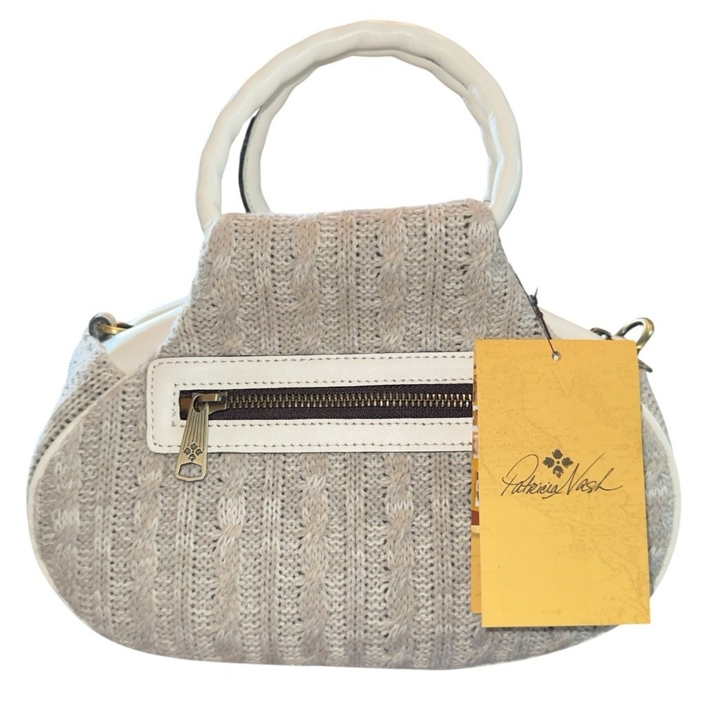 Patricia Nash Milburn Crossbody Bag Beige Cable Knit Ivory Leather Trim‎ NWT